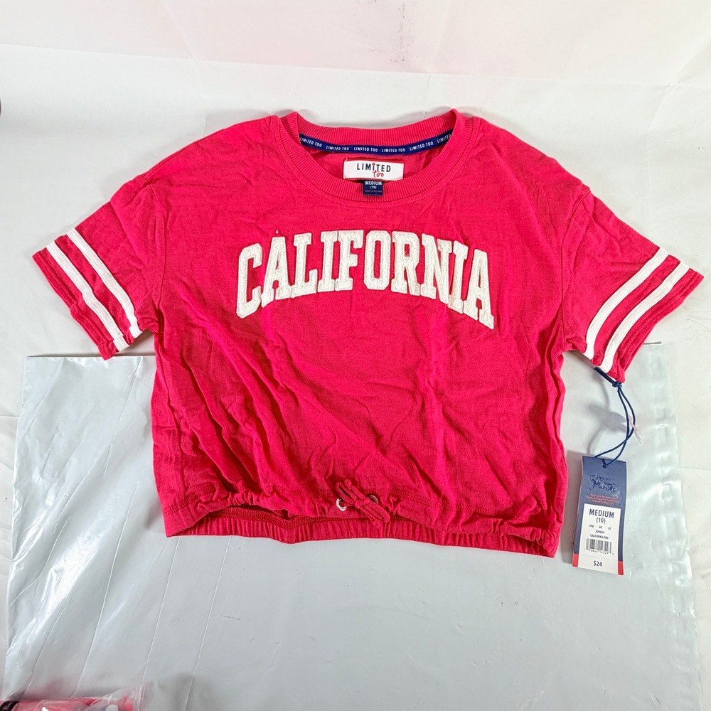 Limited Too Girls California Red Short Sleeve Drawstring Cropped T-Shirt Size 10